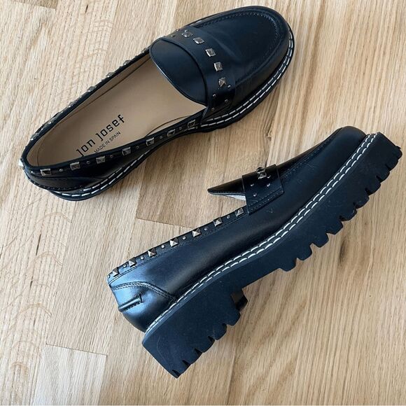 Jon Josef made in Spain Gabby Studded platform loafer black silver size 37 - Picture 10 of 11